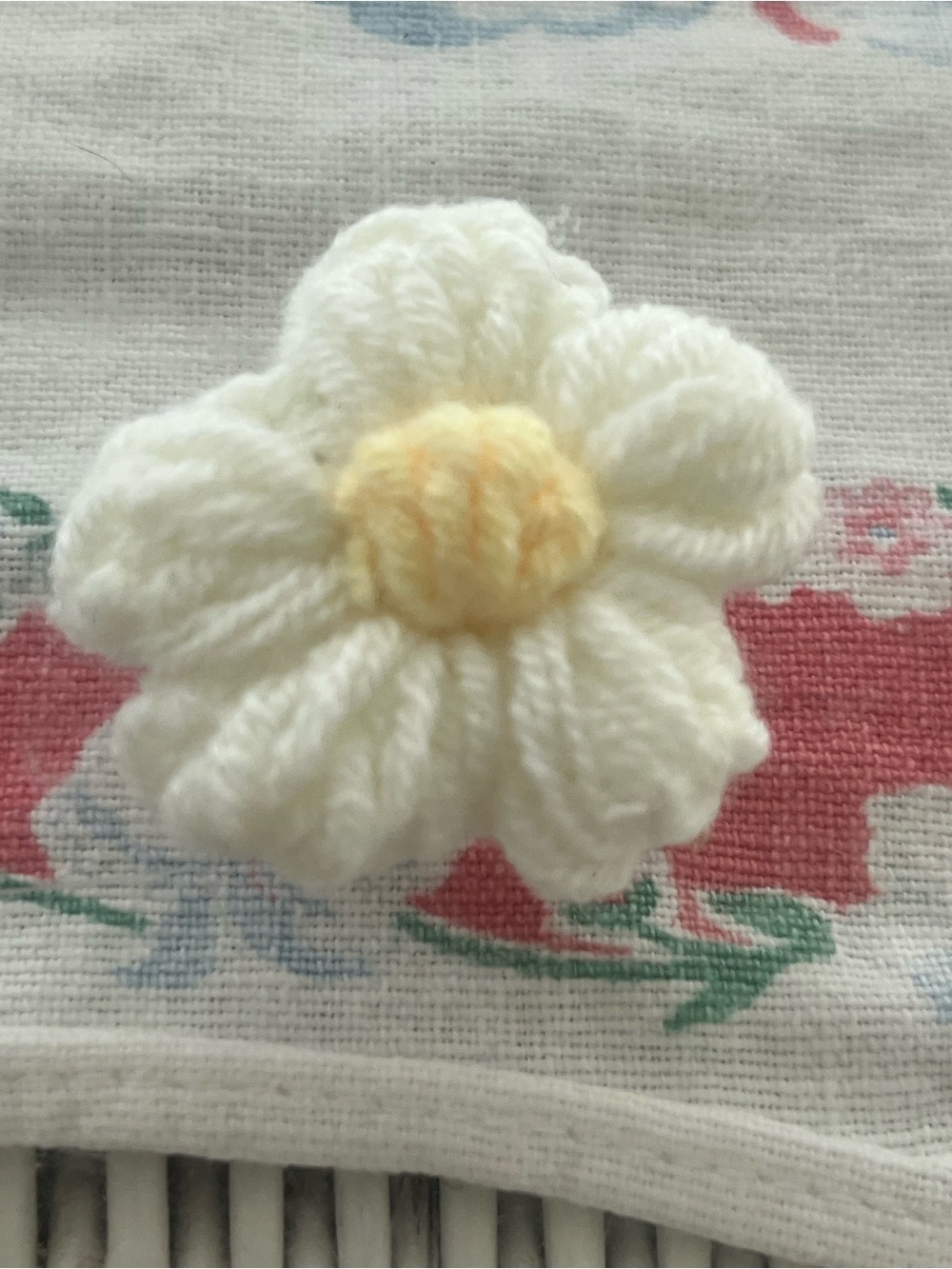 Hand Crafted White and Yellow Crochet Flower Brooch